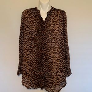 H&M Cheetah Print Button Up Blouse with No Collar